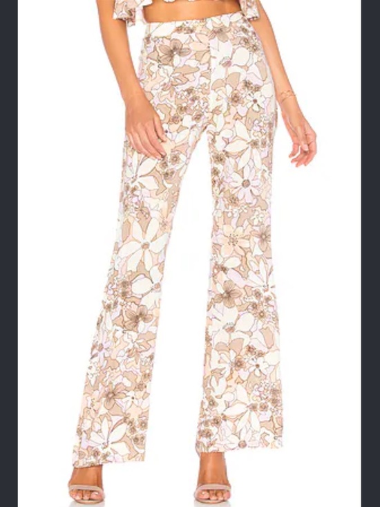 For Love And Lemons Pants - For Love And Lemons Renata Tan Floral Wide-Leg Pants